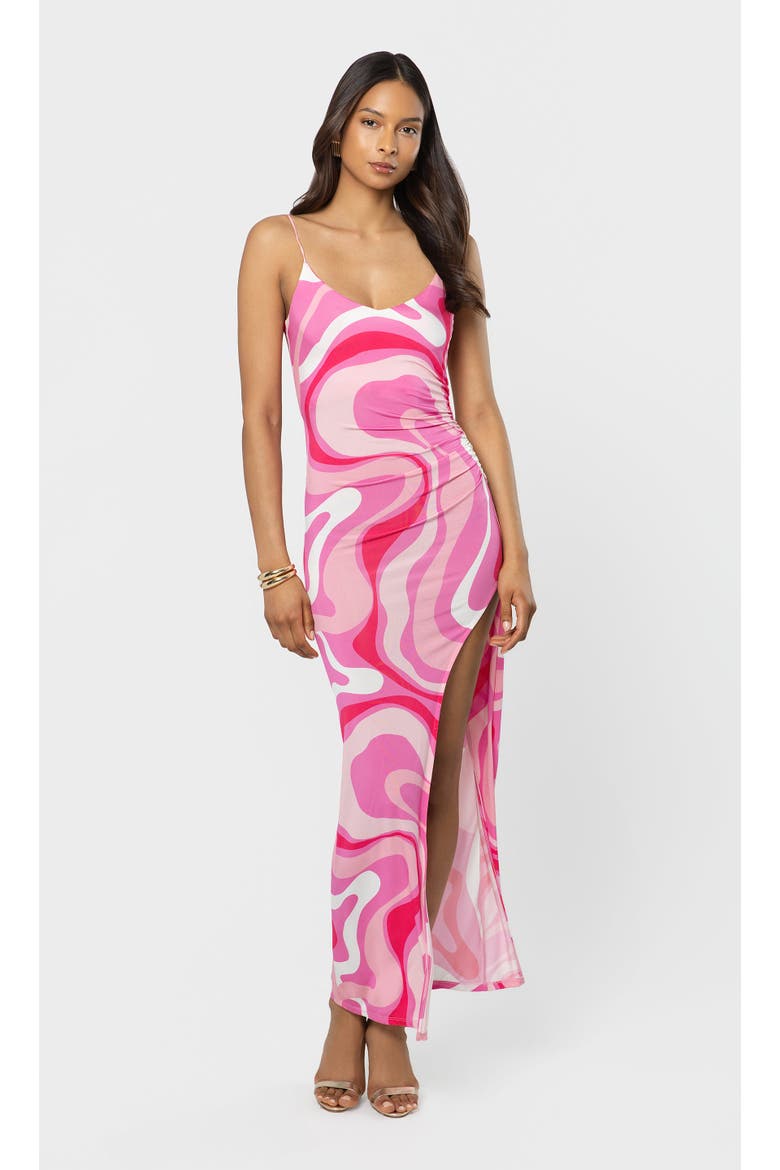 Hailey Geometric Sheen Jersey Maxi Dress, Main, color, Wavy Geo Pink