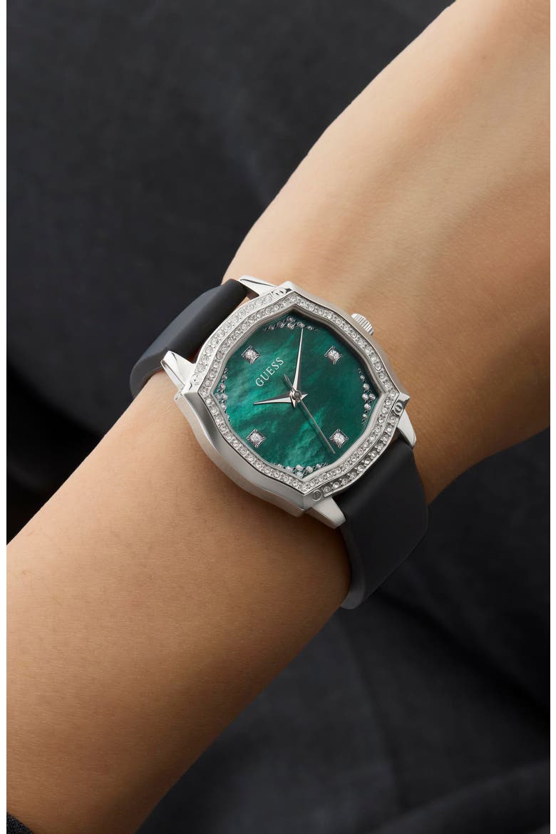 Liv Mother-of-Pearl Silicone Strap Watch, 32mm, Alternate, color, BLACK