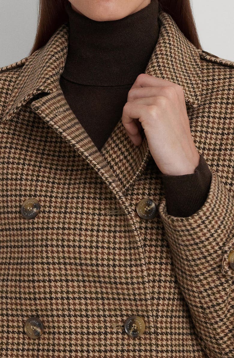 Lauren Ralph Lauren Houndstooth Crop Wool Blend Peacoat, Alternate, color, 