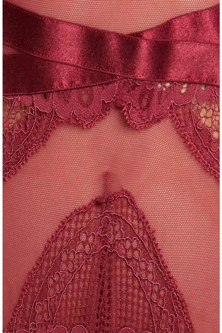 Lana Long Sleeve Lace & Mesh Bodysuit, Alternate, color, RHODODENDRON