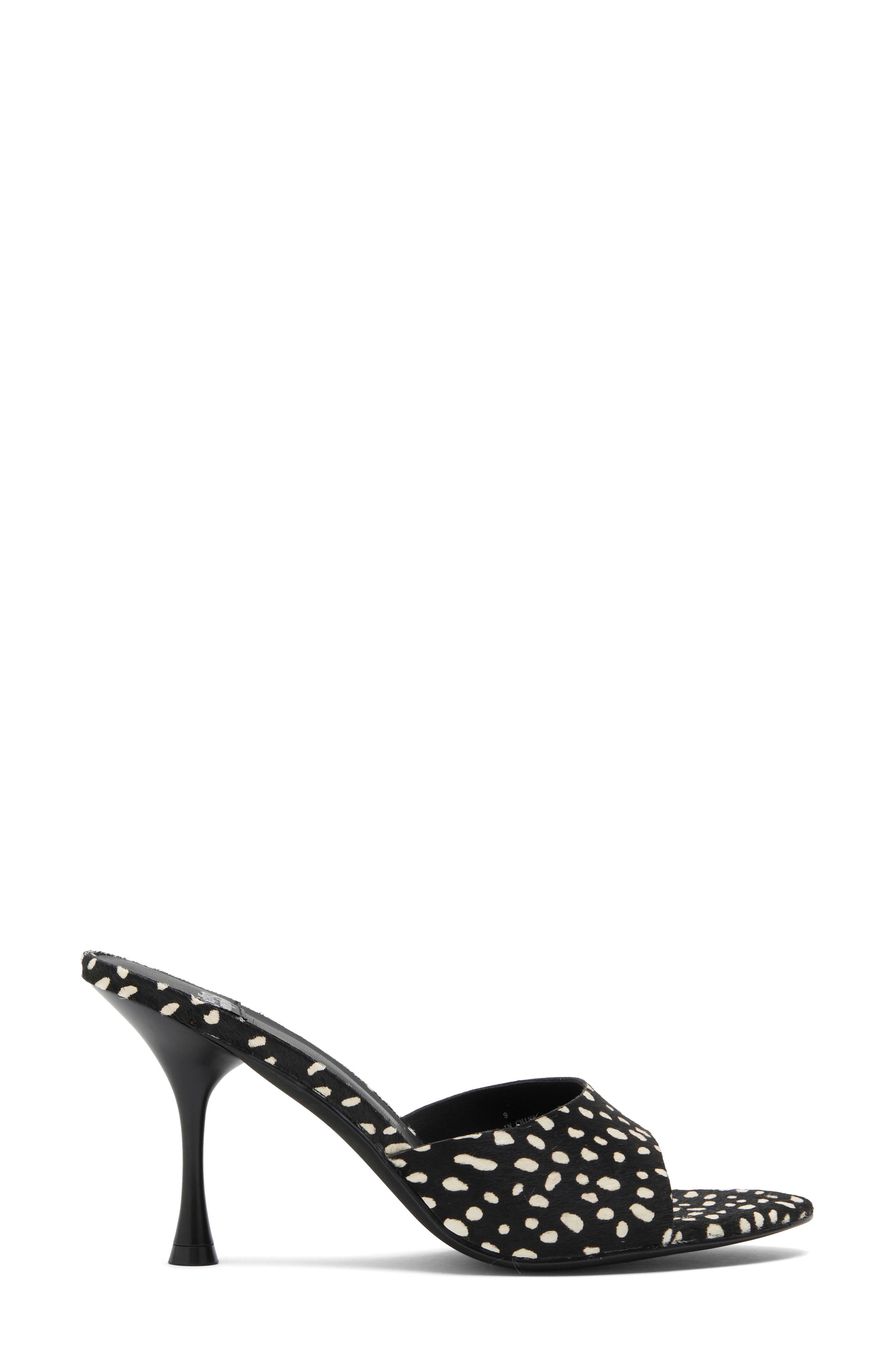 Agent-F Calf Hair Mule Sandal, Alternate, color, BLACK WHITE DOT