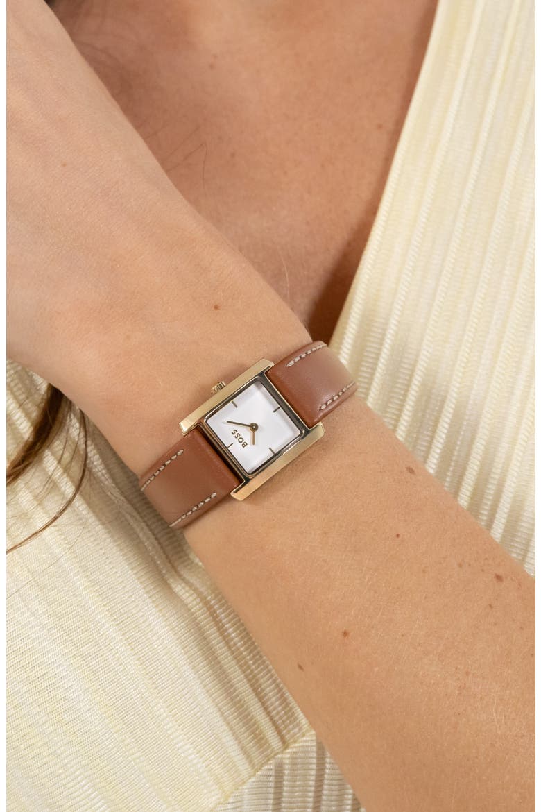 Lucy Scala Leather Strap Watch, 22mm, Alternate, color, WHITE