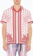 Cult of Individuality Border Print Short Sleeve Cotton Button-Up Shirt