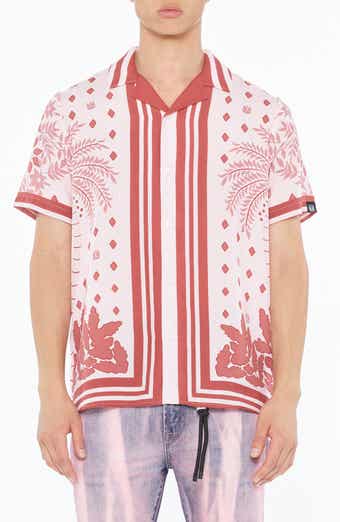 Cult of Individuality Border Print Short Sleeve Cotton Button-Up Shirt