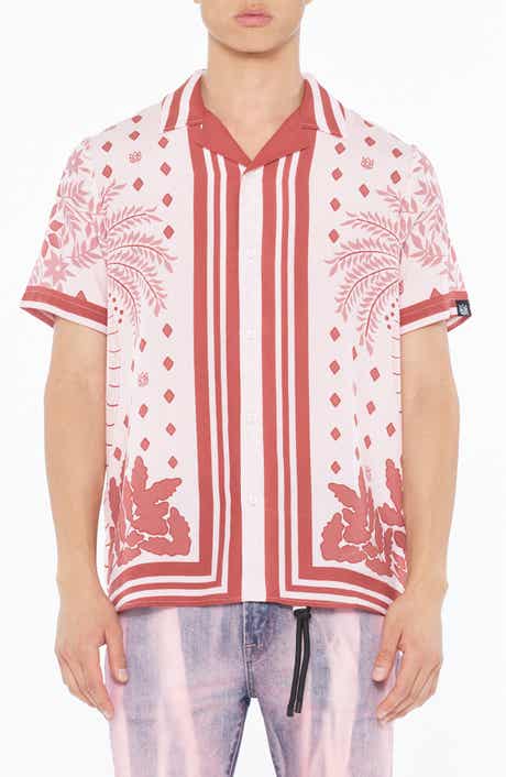 Cult of Individuality Border Print Short Sleeve Cotton Button-Up Shirt