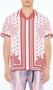 Cult of Individuality Border Print Short Sleeve Cotton Button-Up Shirt