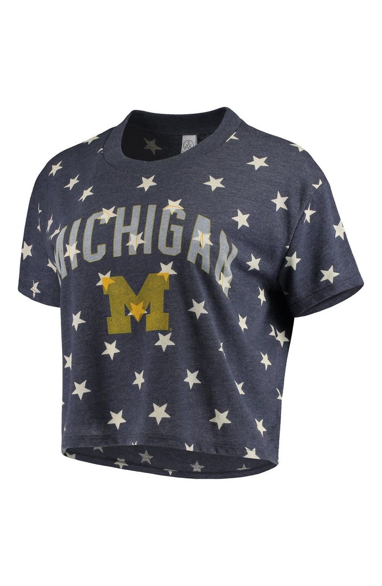 ALTERNATIVE APPAREL Women's Alternative Apparel Navy Michigan Wolverines Headliner Stars Cropped Tri-Blend T-Shirt, Alternate, color,