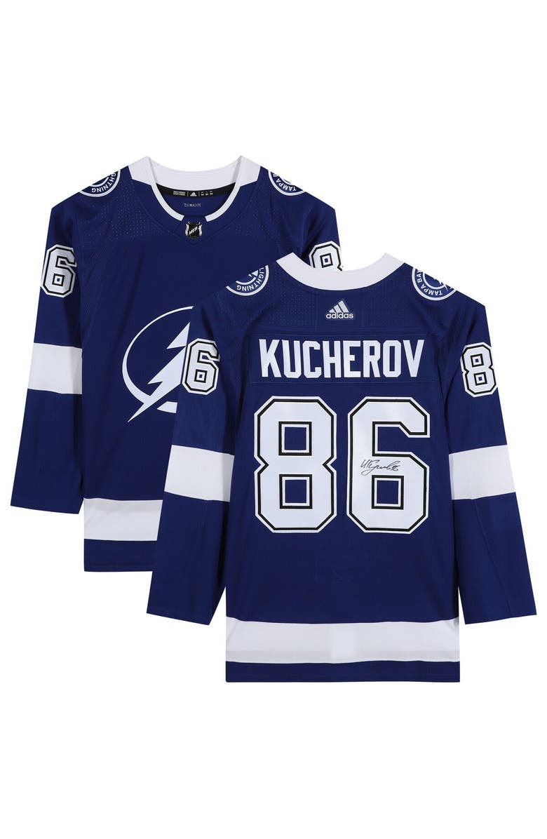 FANATICS AUTHENTIC Nikita Kucherov Tampa Bay Lightning Autographed Blue Adidas Authentic Jersey, Main, color,