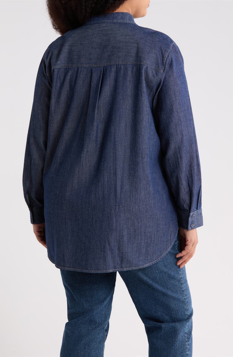 Eileen Fisher Classic Collar Organic Cotton Denim Button-Up Shirt, Alternate, color, Dark Indigo