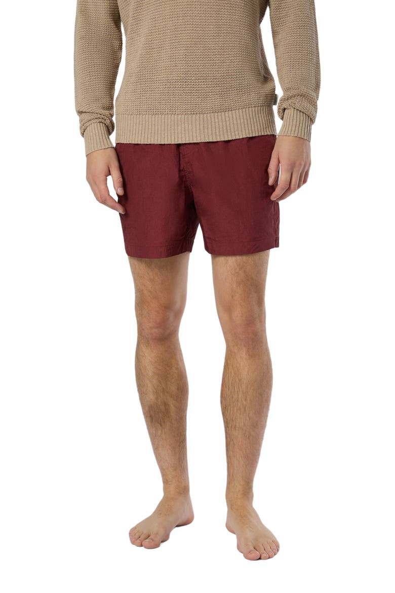 Nylon Crinkle 5" Swim Trunk, Alternate, color, BRICK