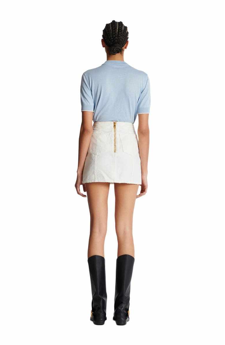 Balmain Short Cotton Canvas Skirt, Alternate, color, White