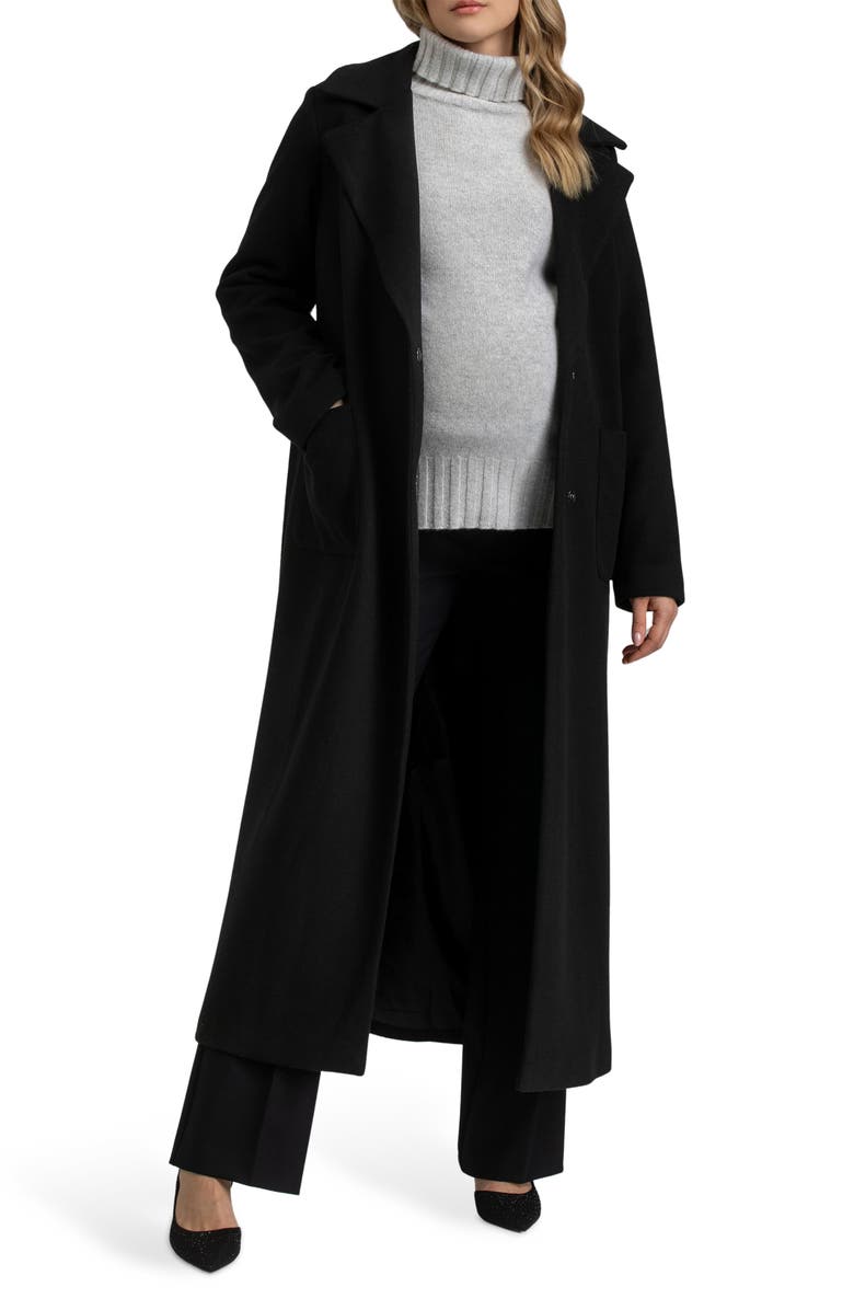 PIETRO BRUNELLI MATERNITY Maxi Robe Style Maternity Coat, Main, color, Black