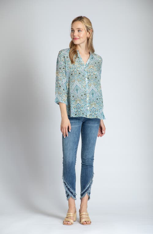 Apny Print Mandarin Collar Chiffon Button-up Top In Green Multi