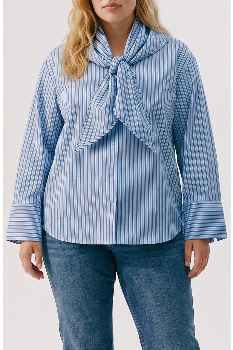 Scarf Neck Striped Shirt, Main, color, PROVENCE W/ FIONA STRIPES