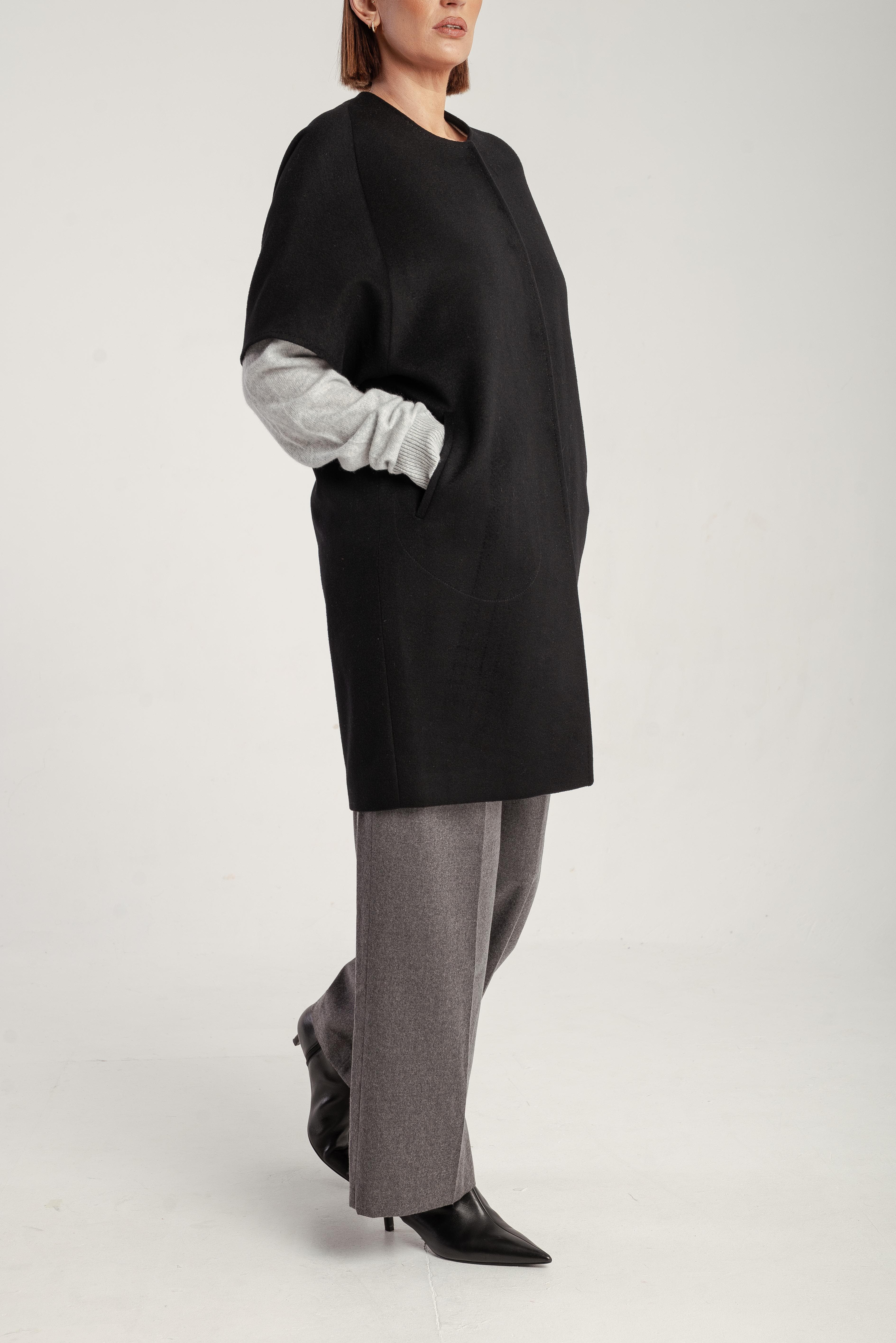 Cashmere Short Sleeve Crew Neck Coat - image 2