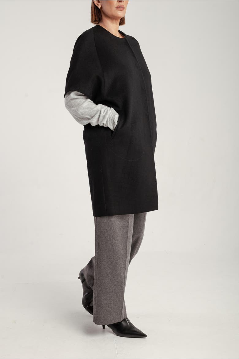Cashmere Short Sleeve Crew Neck Coat, Alternate, color, Black