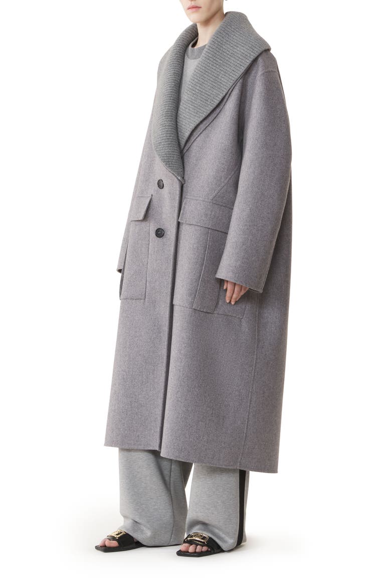 Double-Faced Coat In Wool And Cashmere, Alternate, color, Heather Grey