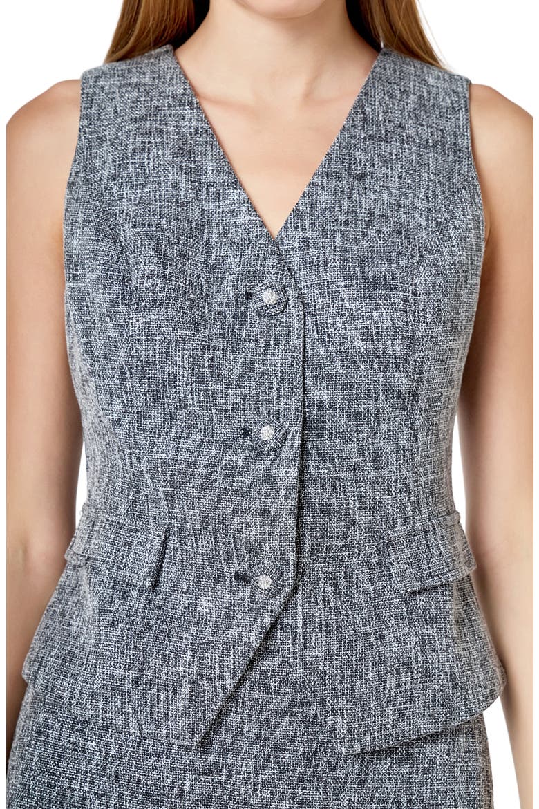 Tweed Button Vest, Alternate, color, BLACK/ WHITE