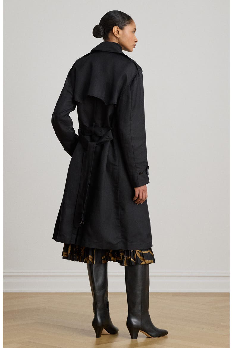Drapey Linen Blend Trench Coat, Alternate, color, BLACK