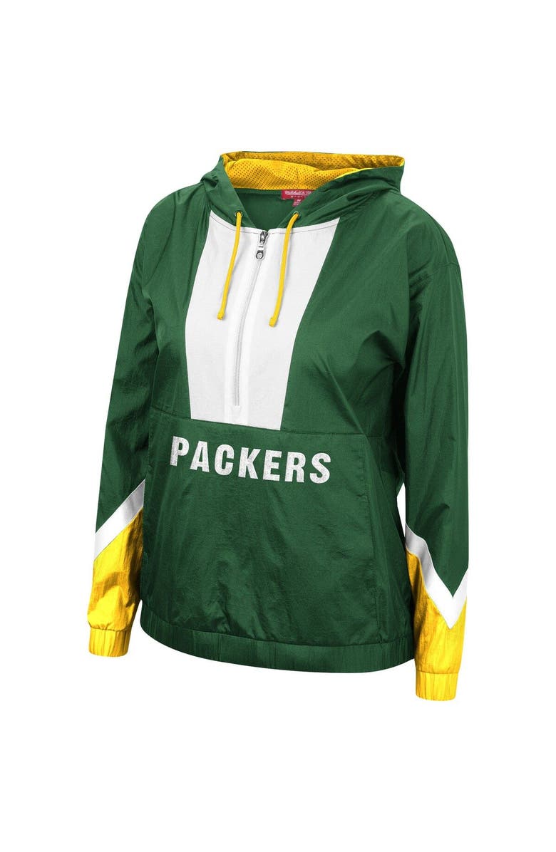 Mitchell & Ness Women's Mitchell & Ness Green Green Bay Packers Half-Zip Windbreaker Hoodie, Alternate, color, 
