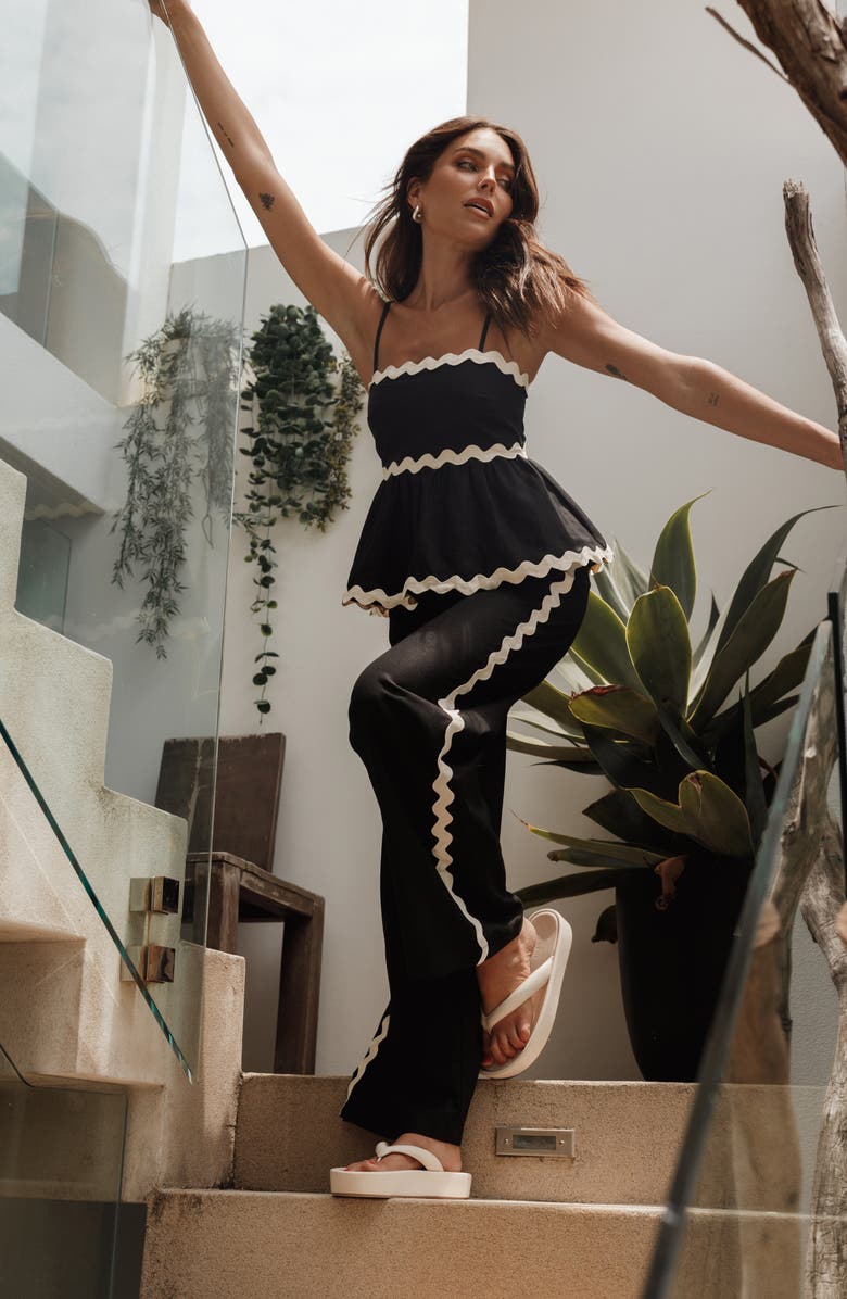 Petal & Pup Mollymook Rickrack Trim Cotton Wide Leg Pants, Alternate, color,