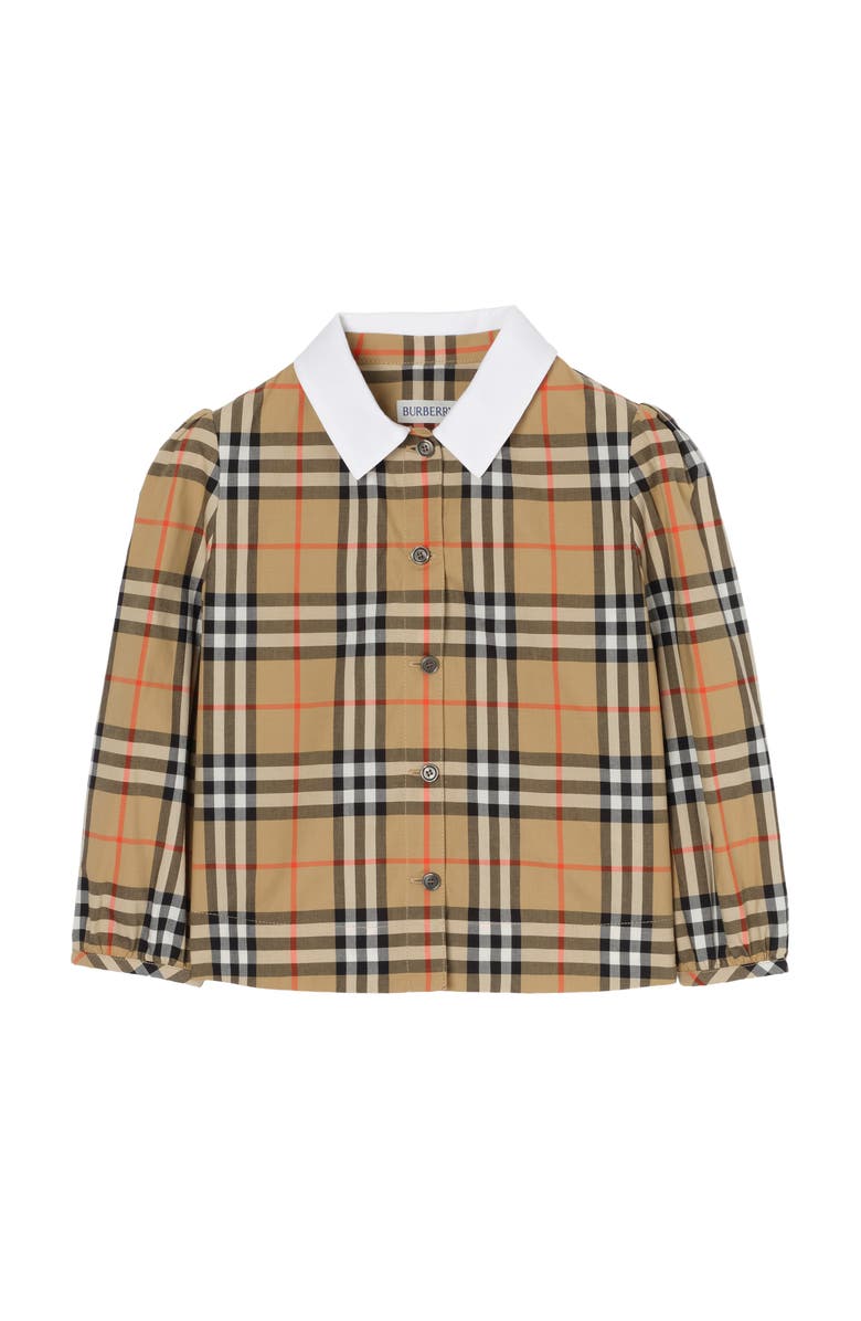 Burberry Check Cotton Shirt, Main, color, Sand Beige