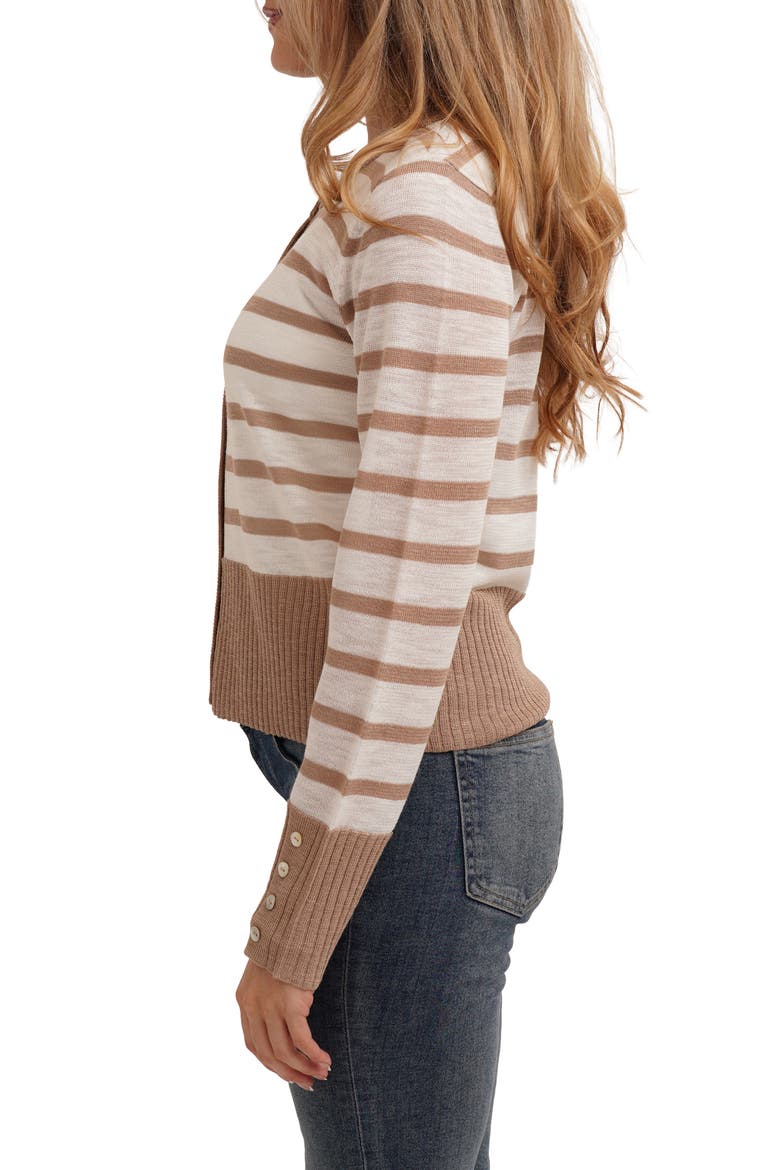 Stripe Contrast Cardigan, Alternate, color, TAUPE/ BONE