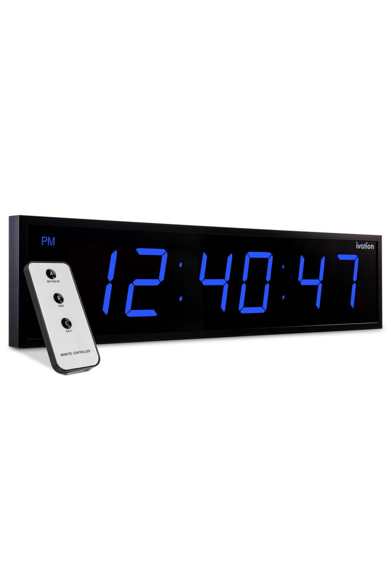 Large Digital Clock, 30 Led Wall Clock with 6-Level Brightness & Mounting Hardware, Main, color, Blue