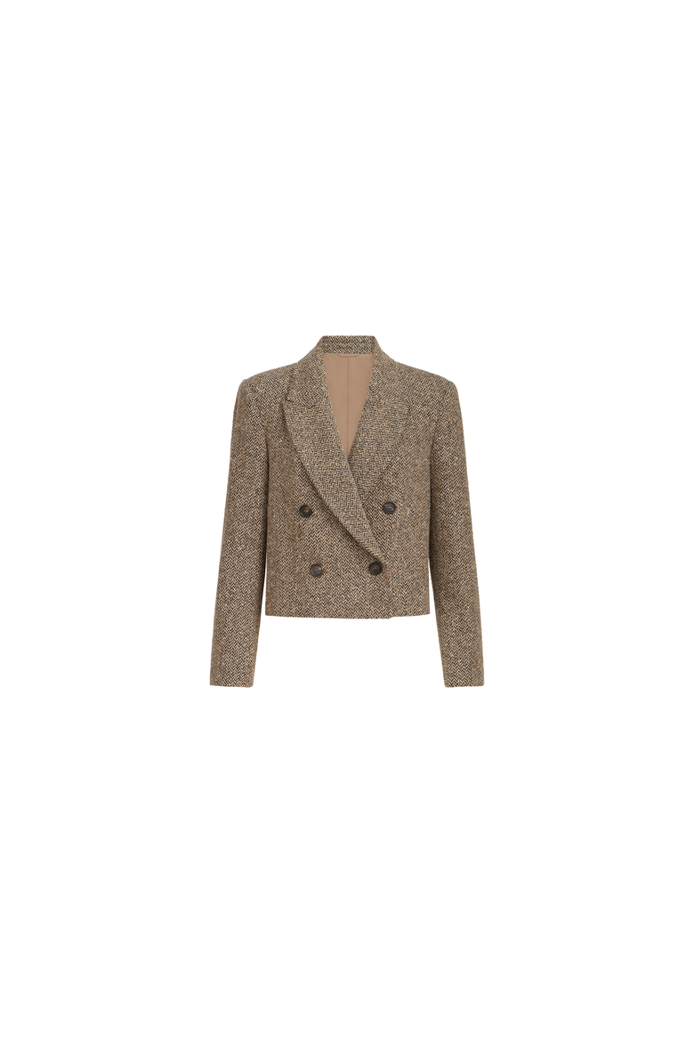 Sparkling virgin wool chevron cropped blazer, Alternate, color, Light Brown