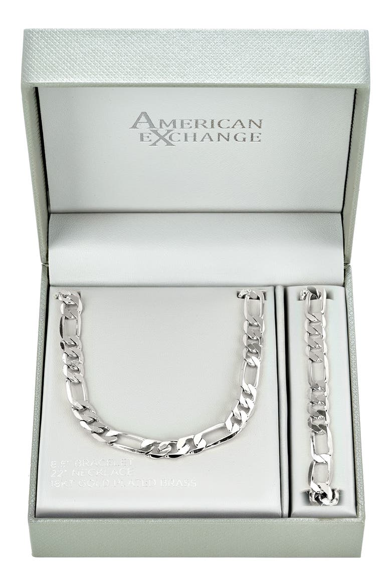 Men's Figaro Necklace & Bracelet Set, Main, color, SILVER