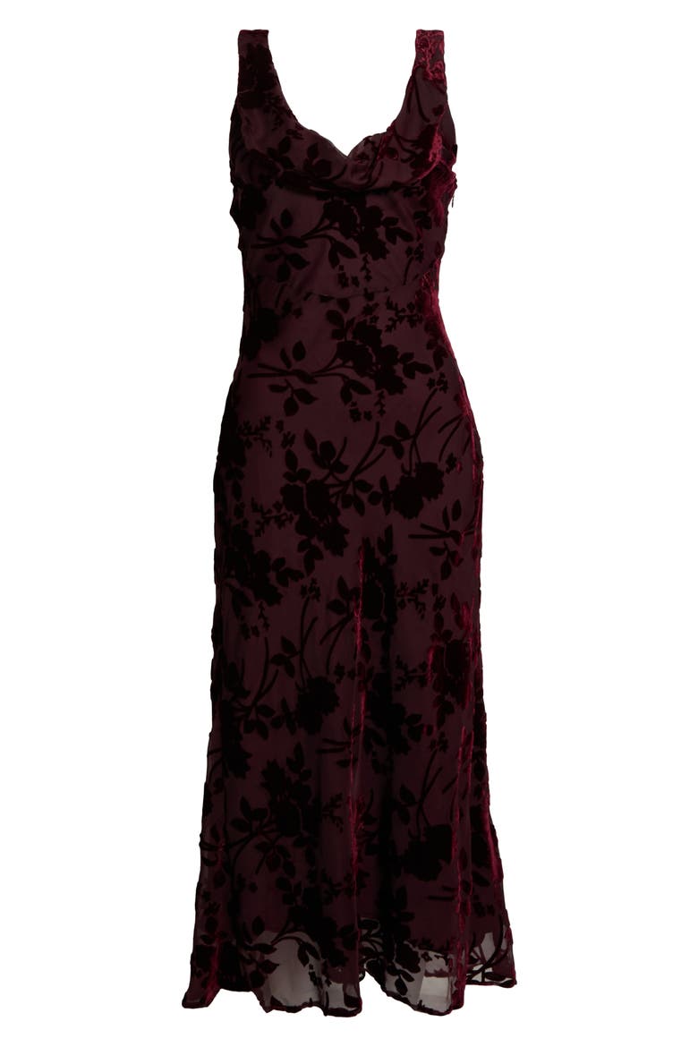 Floris Floral Burnout Velvet Maxi Dress, Alternate, color, WINE