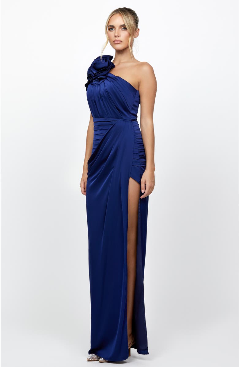 Bariano Vacation Asymmetric Gown, Alternate, color, Navy