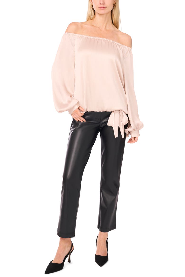 Textured Satin Off the Shoulder Top, Alternate, color, FRENCH OAK