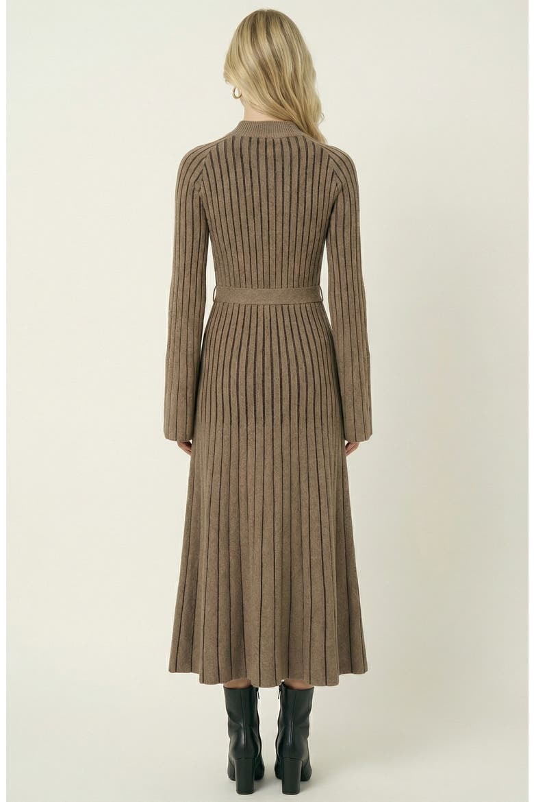 Ribbed Knit Long Sleeve Maxi Dress with Flared Cuffs and Fit-and-Flare, Alternate, color, Brown