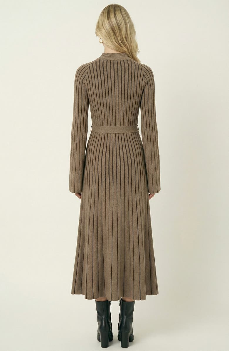 Modenaire Ribbed Knit Long Sleeve Maxi Dress with Flared Cuffs and Fit-and-Flare, Alternate, color, Brown