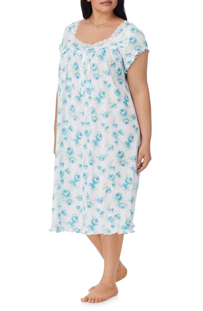 Eileen West Cap Sleeve Waltz Nightgown, Alternate, color, White/ Aqua Floral
