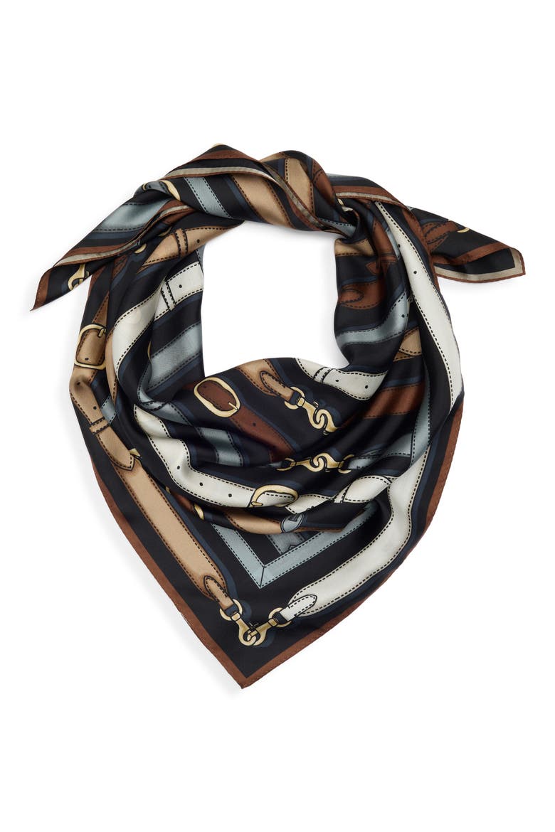 Multi Belt Print Silk Square Scarf, Alternate, color, BLACK MULTI