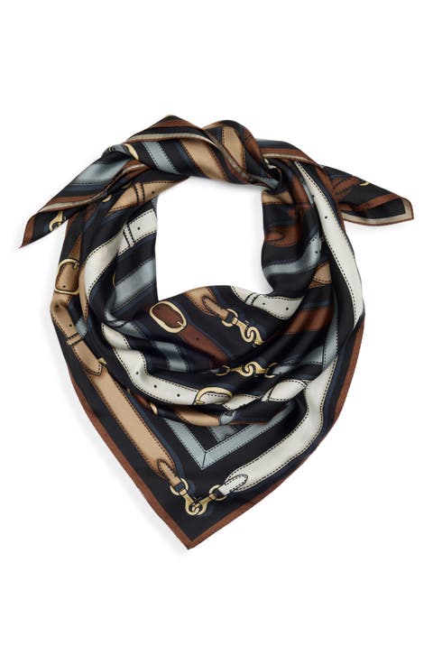 Multi Belt Print Silk Square Scarf