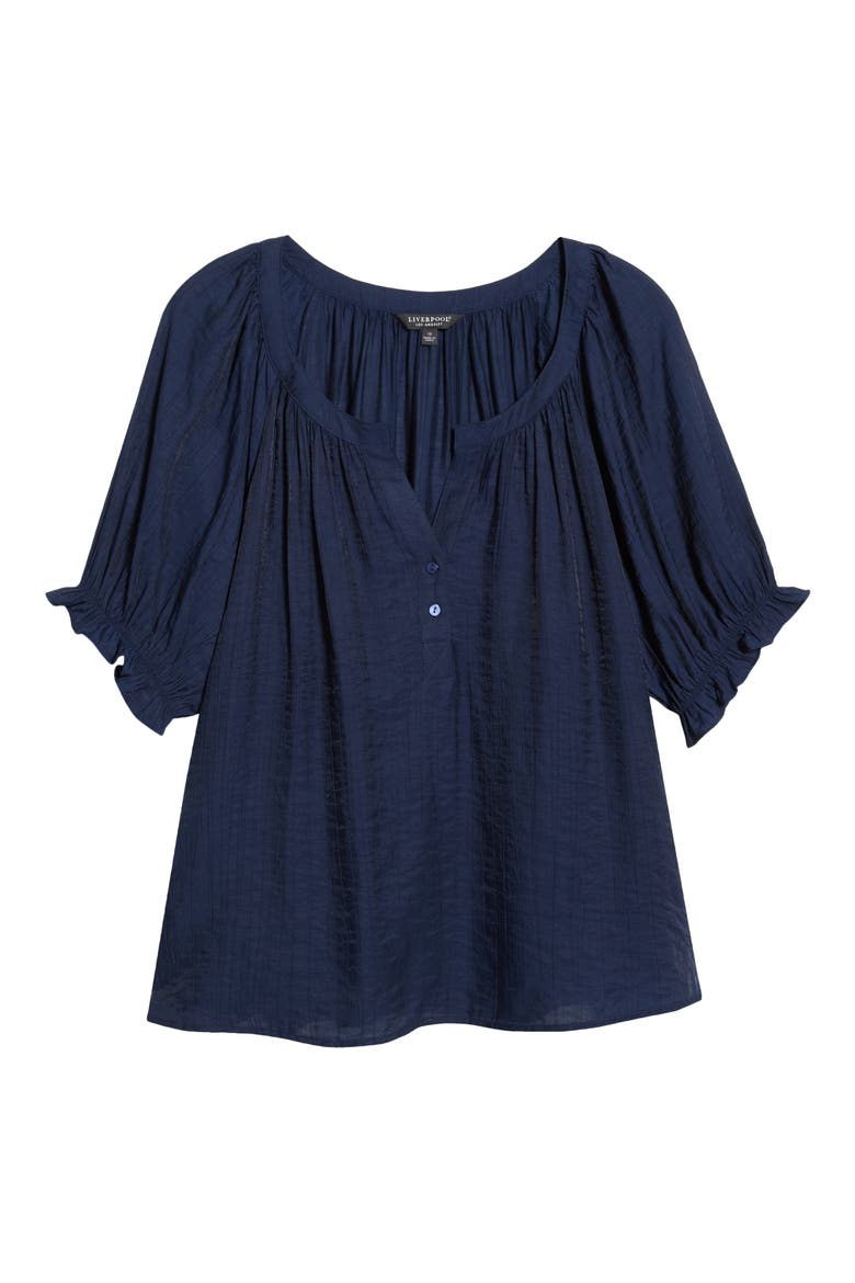 Crinkled Puff Sleeve Top, Alternate, color, NAVY