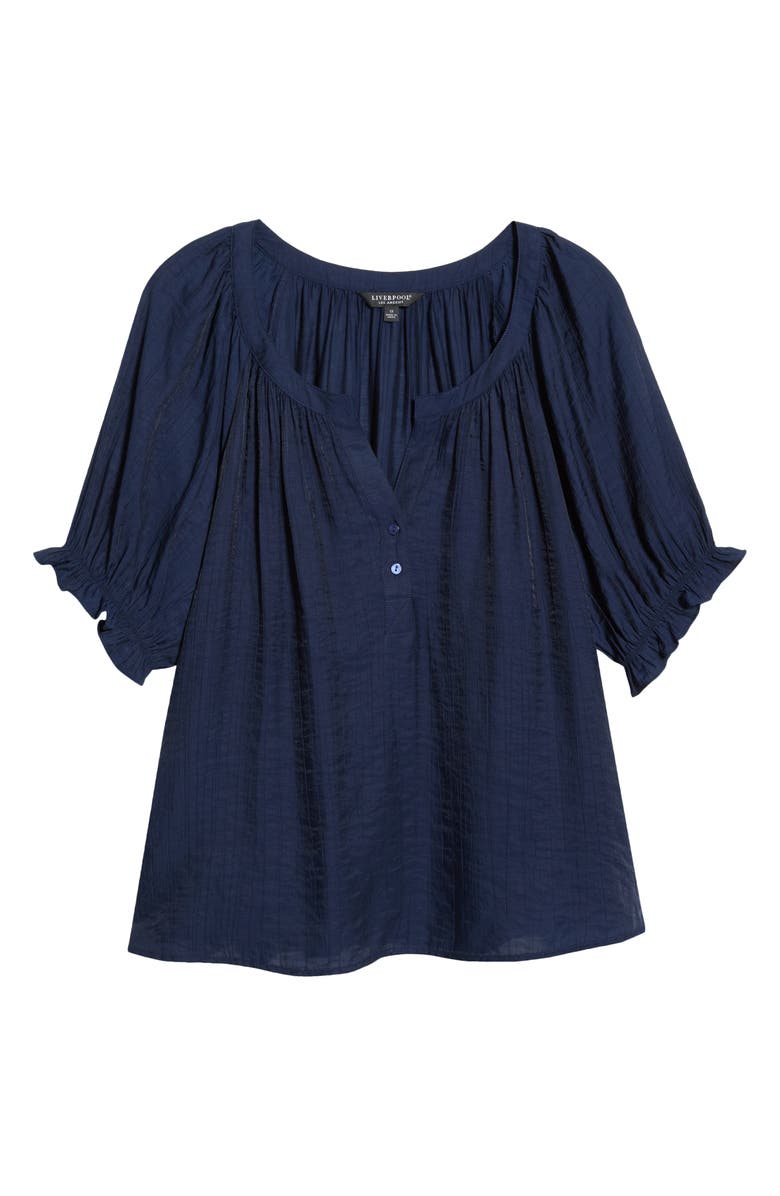 Liverpool Los Angeles Crinkled Puff Sleeve Top, Alternate, color, Navy