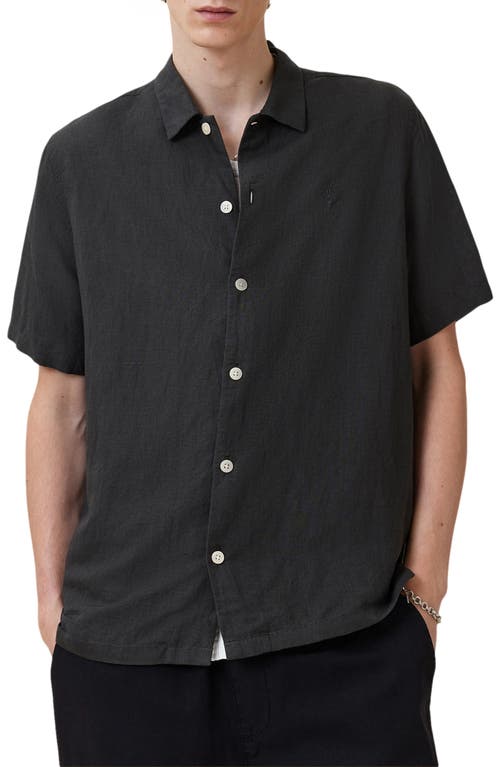 Allsaints Mens Bandol Relaxed-fit Short-sleeve Linen-blend Shirt Dark Charcoal Xl In Black