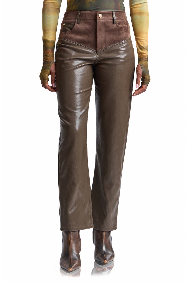 High Waist Yoke Slim Faux Leather Pants, Main, color, OLIVE