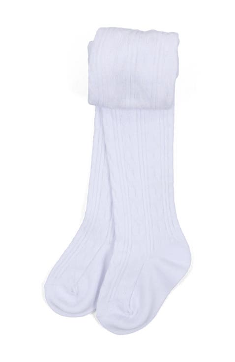 Girls Cable Knit Tights, Cotton Blend