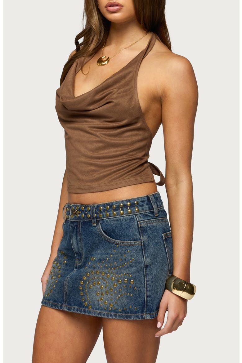 Adeline Faux Suede Halter Crop Top, Alternate, color, BROWN