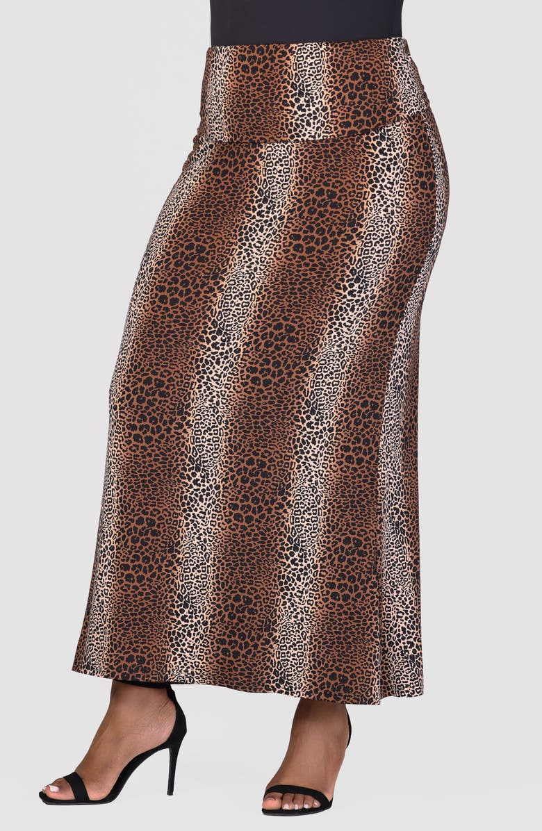 24seven Comfort Apparel Leopard Print Knit Maxi Skirt, Alternate, color, 