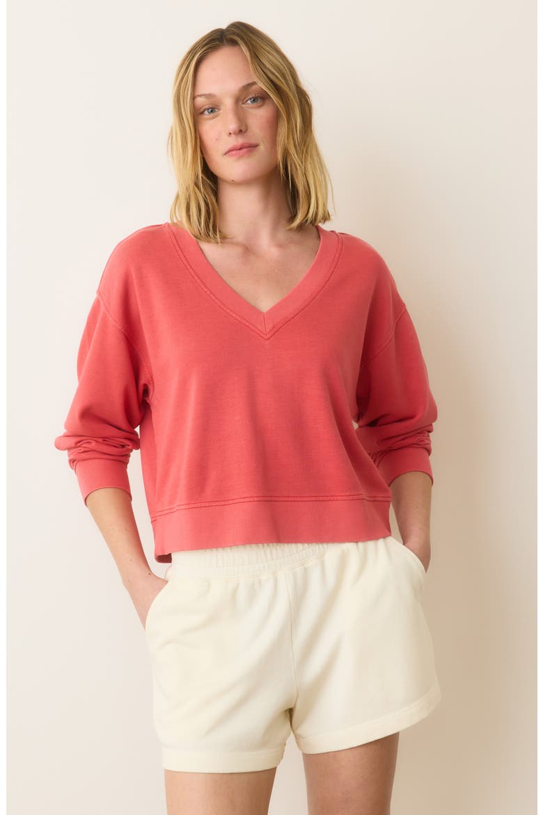 French Terry V-Neck Sweatshirt, Alternate, color, CORAL