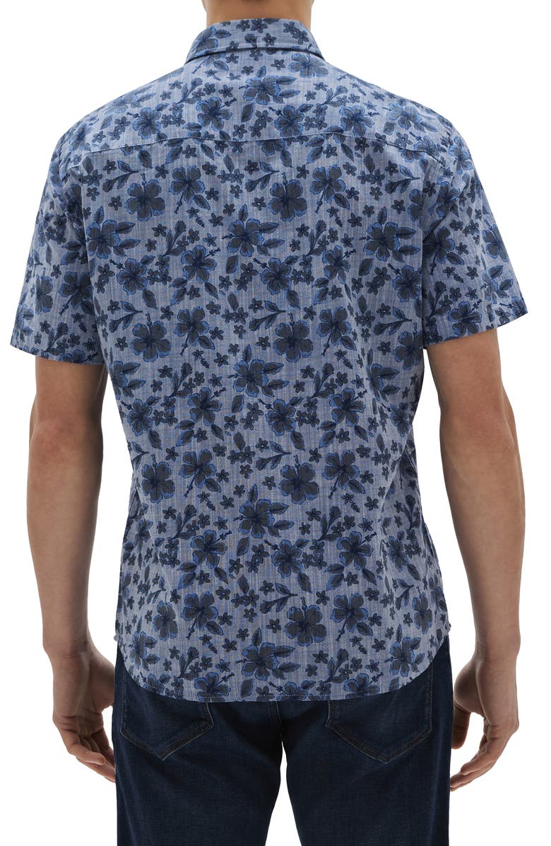 Robert Barakett Alberta Floral Short Sleeve Cotton Button-Up Shirt, Alternate, color, 