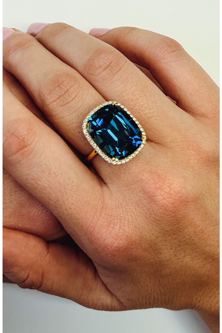 Gossip Cushion Cut Blue Topaz & Diamond Cocktail Ring, Alternate, color, LONDON BLUE TOPAZ