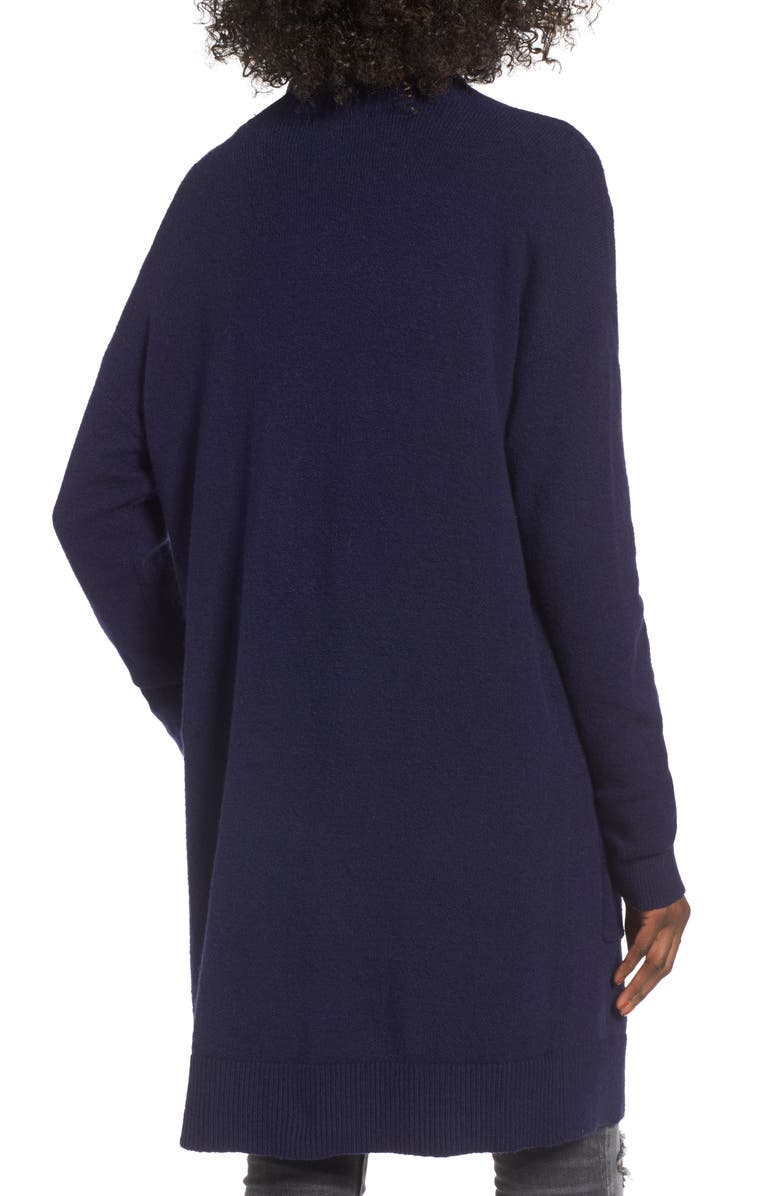 BP. Rib Trim Long Cardigan, Alternate, color, Navy Evening