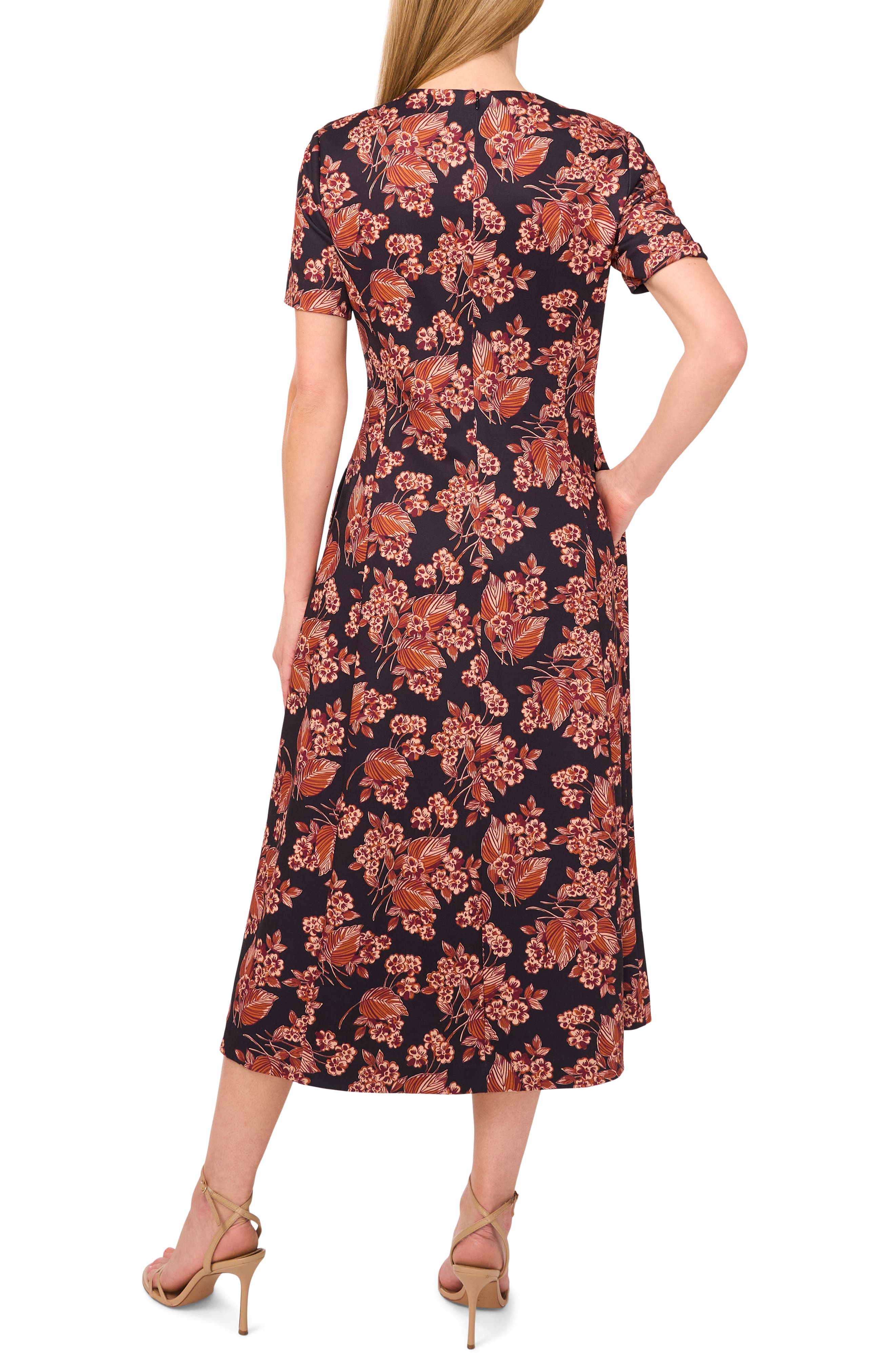 Floral Short Sleeve Ponte Midi Dress - image 2